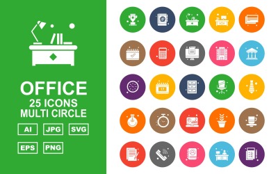 25 Conjunto de ícones do pacote Premium Office Multi Circle