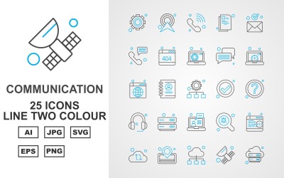 25 Conjunto de iconos de paquete de dos colores de línea de comunicación y red premium
