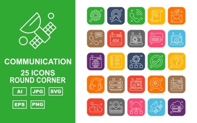 25 Conjunto de iconos de paquete de esquina redonda de comunicación y red premium