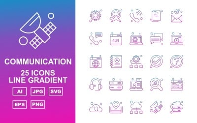 25 Conjunto de iconos de paquete degradado de línea de comunicación y red premium