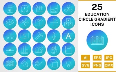 25 Education Circle Gradient Icon Set