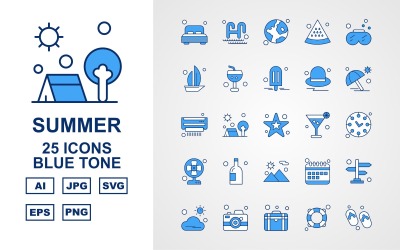 Icon-Sammlungen Vorlage namens "25 Premium Summer II Blue Tone Pack" #124611