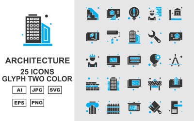 25 Premium Architecture Glyph Two Color Pack Ikonuppsättning