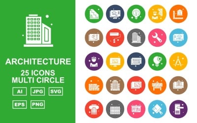 25 Premium Architecture Multi Circle Pack Icon Set