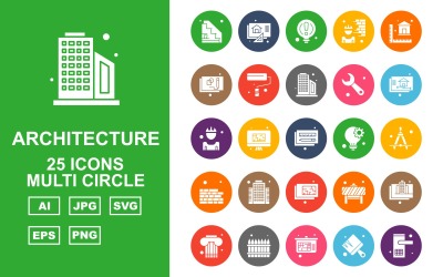 25 Premium Architecture Multi Circle Pack Ikonuppsättning