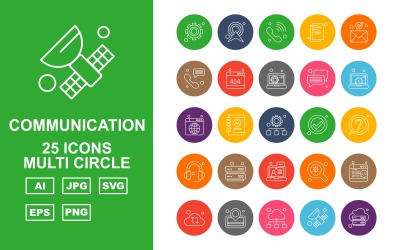 25 Premium netwerk- en communicatie Multi Circle Pack Icon Set
