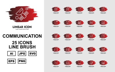 25 Premium netwerk- en communicatielijn Brush Pack Icon Set
