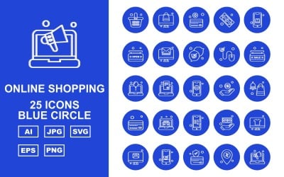 25 Premium Online Shopping Blue Circle Pack Icon Set