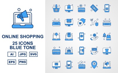 25 Premium Online Shopping Blue Tone Pack Icon Set