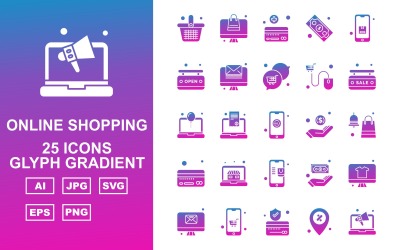 25 Premium Online Shopping Glyph Gradient Pack Icon Set