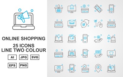 25 Premium Online Shopping Line Two Color Pack Icon Set