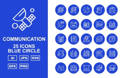 25 Premium sieci i komunikacji zestaw ikon Blue Circle Pack