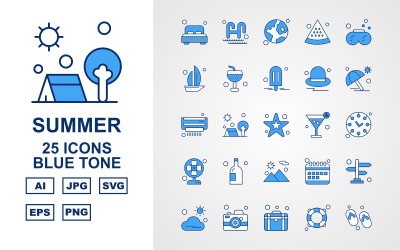 25 Premium Summer II Blue Tone Pack Icon Set