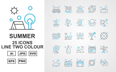 25 Premium Summer II Line Two Color Pack Icon Set