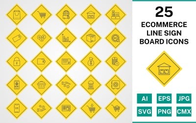 25 Set di icone del bordo del segno di linea e-commerce