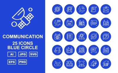 25 Set di icone di rete Premium e comunicazione Blue Circle Pack