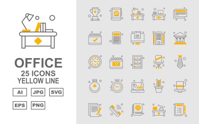 25 Set di icone Premium Office Yellow Line Pack