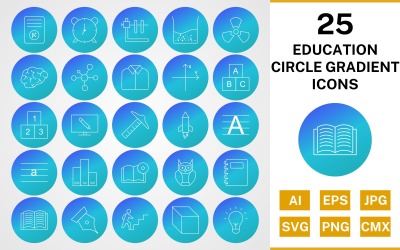 25 utbildning cirkel lutning Ikonuppsättning