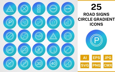 25 дорожных знаков круг градиент значок набор