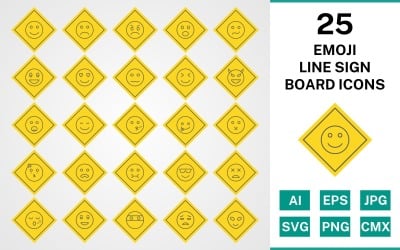 25 Emoji Line Sign Board Icon Set