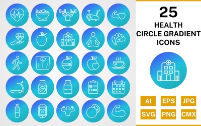 25 Health Circle Gradient Icon Set