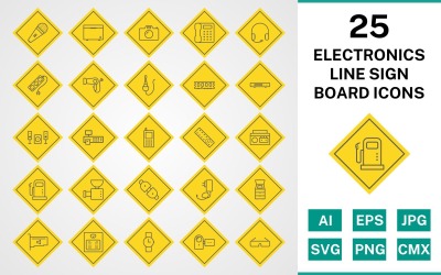 25 Ikonuppsättning för 25 elektroniska enheter