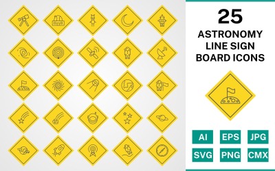 25 Ikonuppsättning för astronomilinjetavla
