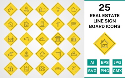 25 Ikonuppsättning för fastighetslinjeskylt