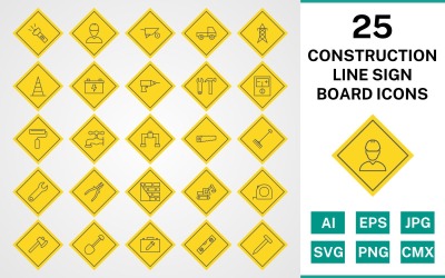 25 Ikonuppsättning för konstruktionslinjeskylt
