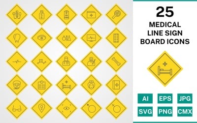 25 Schilder-Icon-Set für die medizinische Leitung
