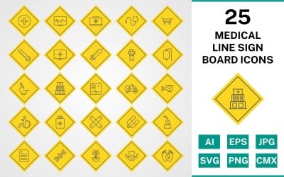 25 Medical Line Sign Board Ikonuppsättning
