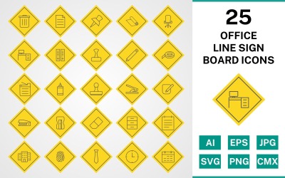 25 Office Line Sign Board Ikonuppsättning