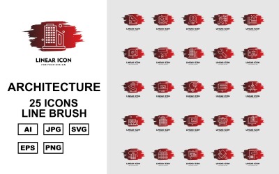25 Premium Architecture Line Brush Pack Ikonuppsättning