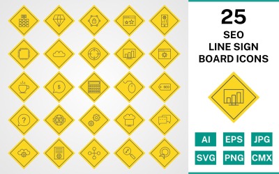 25 seo lijn teken boord pictogramserie
