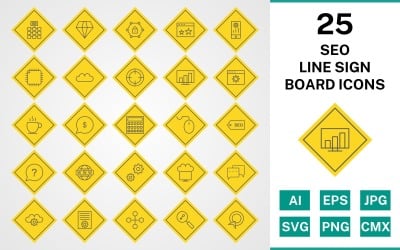 25 Seo Line Sign Board Ikonuppsättning