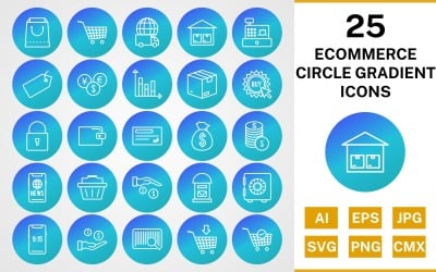 25 Set di icone gradiente cerchio e-commerce