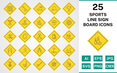 25 Sport och spel Line Sign Board Ikonuppsättning
