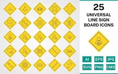 25 Universal Line Sign Board Ikonuppsättning
