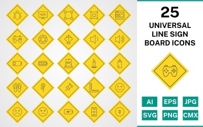 25 Universal Line Sign Board Ikonuppsättning