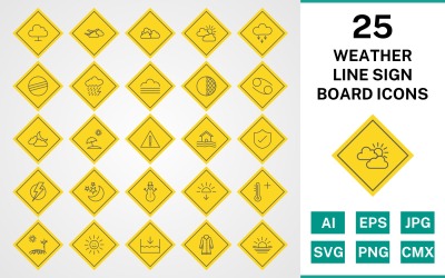 25 Weather Line Sign Board Ikonuppsättning
