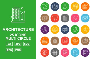 Zestaw ikon 25 Premium Architecture Multi Circle Pack