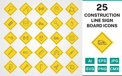 25 zestaw ikon tablicy znak linii konstrukcyjnej