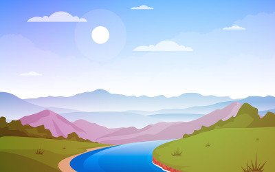 Winding River Landscape - Illustration