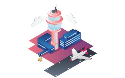 Aeroporto Isometrico Design Piatto - Illustrazione