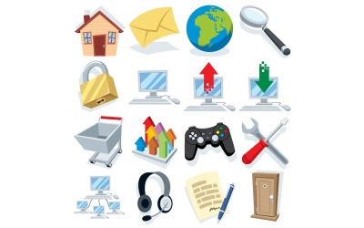 Iconos de Internet de dibujos animados - Ilustración