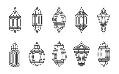 Ensemble de lanterne simple ligne - image vectorielle