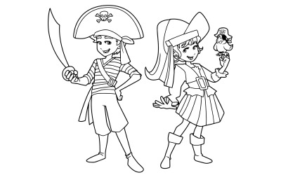 Pirate Kids Line Art - Illustration