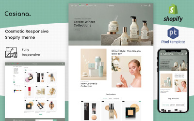 "Cosiana - Cosmetics Ecommerce" - адаптивний Shopify шаблон №125230