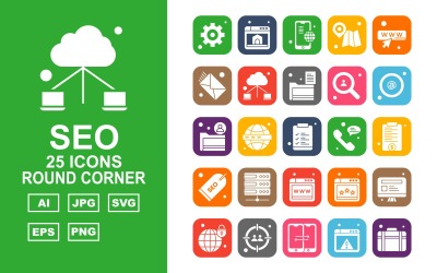 25 Conjunto de pacotes de ícones de canto redondo de SEO Premium