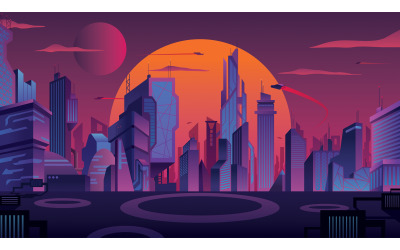 Futuristiskt stadslandskap - illustration